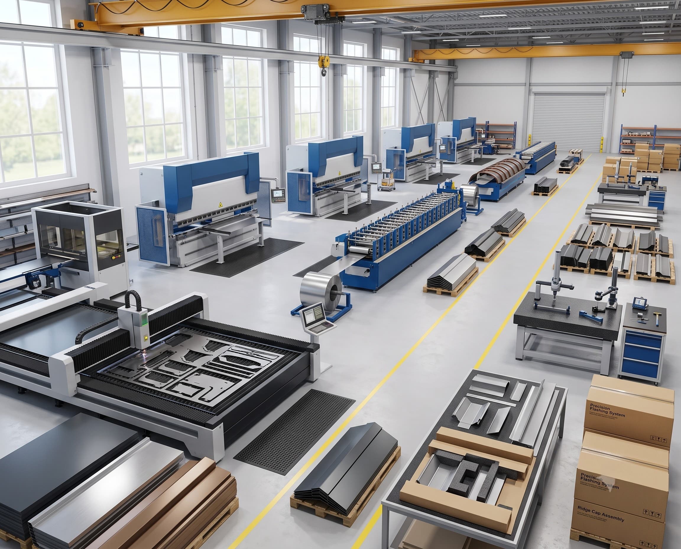 Industrial manufacturing of roofing and wall-cladding accessories